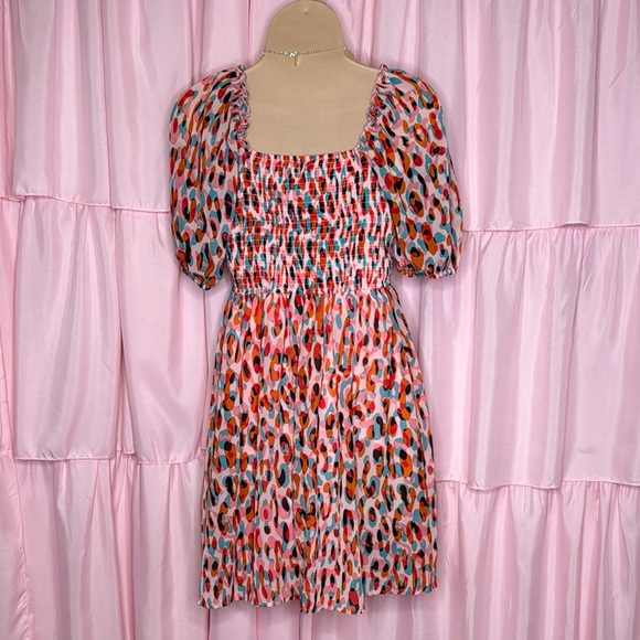 Jessica Simpson Pink Leopard Puff Sleeve Mini Dress – Size Small - Picture 3 of 5